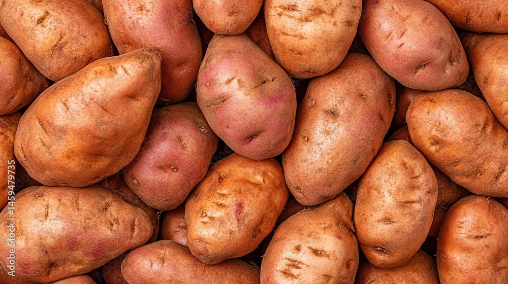 Pile of fresh sweet potatoes full background. Lots of fresh sweet potatoes seamless pattern. Pile of fresh sweet potatoes full background. Lots of fresh sweet potatoes seamless pattern.