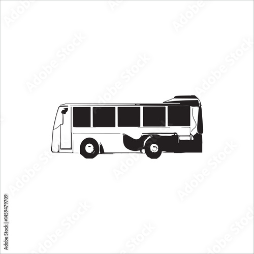 stylish bus, side view, black and white graphics, vector
