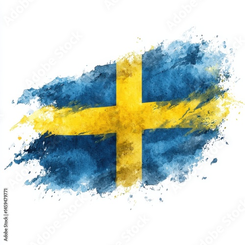 Watercolor Swedish Flag Artistic National Symbol