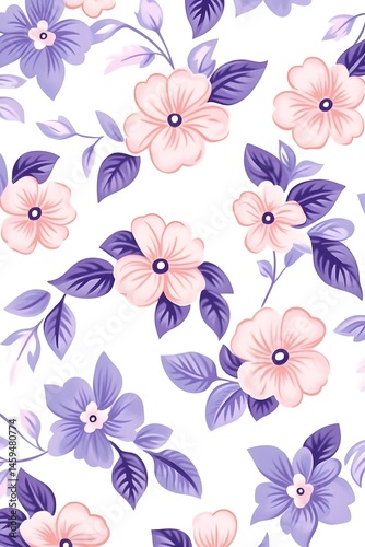 Delicate pink and purple floral pattern on white background