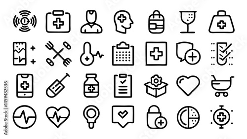 Line Icon Set Medical and Healthcare Icons for Wellness and Treatment Solutions