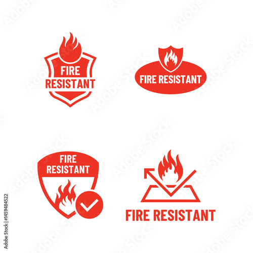 Set of Fire Resistant Icon or Fire Resistant Label Isolated on white background.