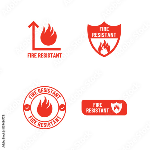 Set of Fire Resistant Icon or Fire Resistant Label Isolated on white background.