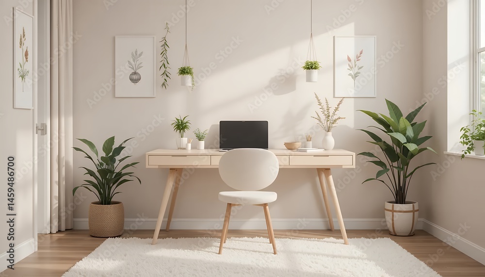 Fototapeta premium Serene Minimalist Home Office Design Ideas