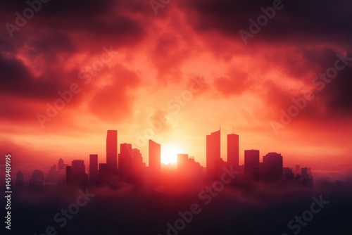 City skyline at sunset