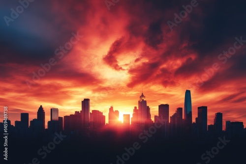 City silhouette at colorful sunset