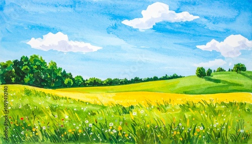 green field and blue sky