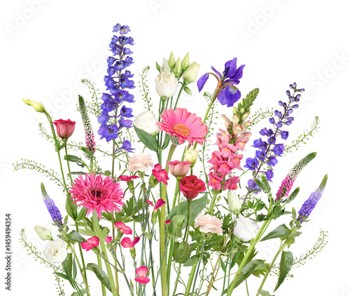 Cut flowers from the florist in pink, blue and white