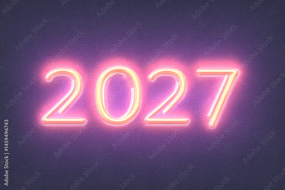 Neon Year 2027: A futuristic neon sign illuminates the year 2027 with a warm and inviting glow, set against a rich, violet backdrop, perfect for themes of progress and the future. Neon Year 2027: A futuristic neon sign illuminates the year 2027 with a warm and inviting glow, set against a rich, violet backdrop, perfect for themes of progress and the future.