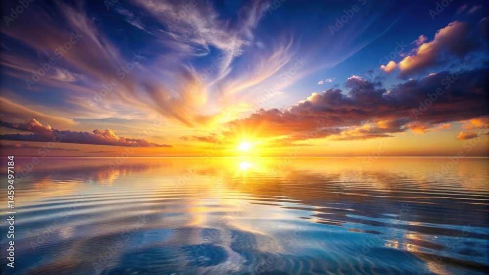 Fototapeta premium Serene Sunset over Calm Ocean Waters A Stunning Display of Nature's Beauty