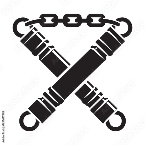 Sleek Nunchaku silhouette, sharp lines and fluid motion – Nunchaku illustration – Minimalist Nunchaku vector – Weapon silhouette

