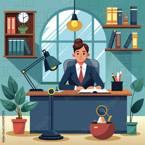 Professional Advocate Working in Office – Flat Vector Legal Concept