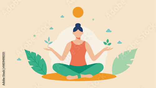 Healthy Lifestyle A person in a yoga pose holding a capsule in one hand surrounded by nature elements like leaves and sunlight symbolizing wellness.