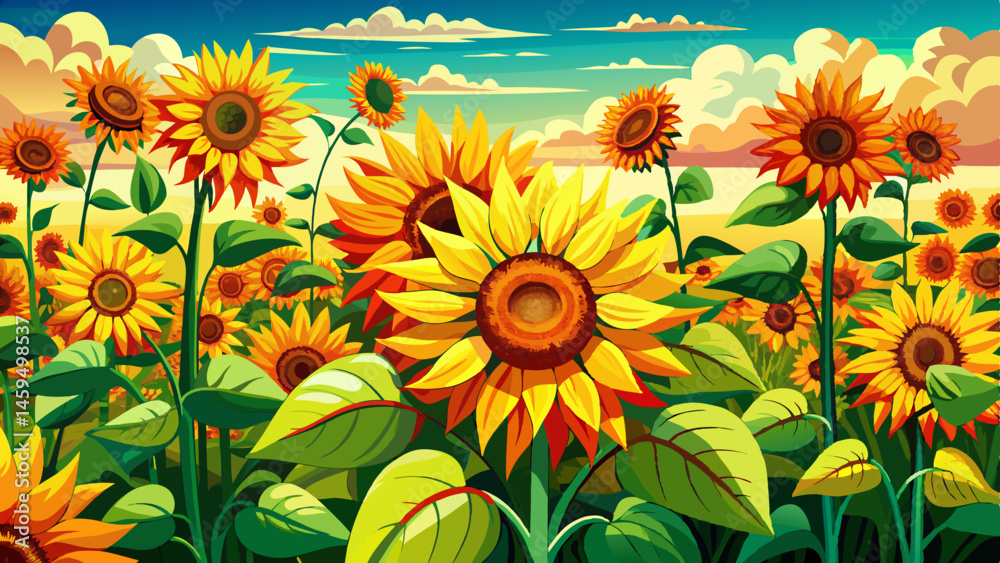Obraz premium A vibrant sunflower field, isolated on a transparent background.