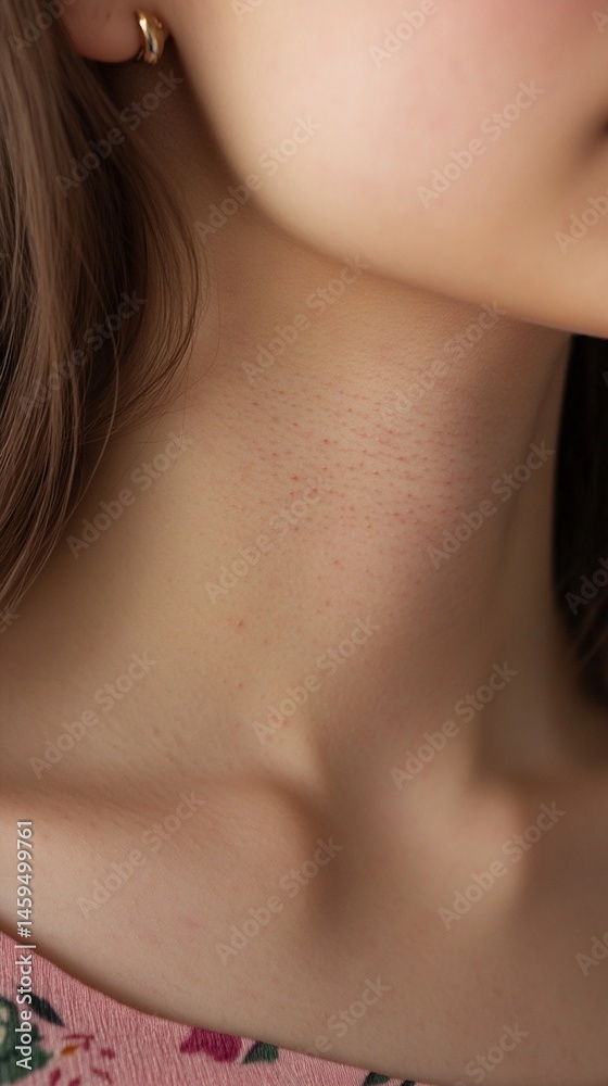 A close-up view of a graceful neck, accentuated by soft lighting and floral attire, showcasing natural beauty and elegance in a serene setting ideal for fashion photography. A close-up view of a graceful neck, accentuated by soft lighting and floral attire, showcasing natural beauty and elegance in a serene setting ideal for fashion photography.