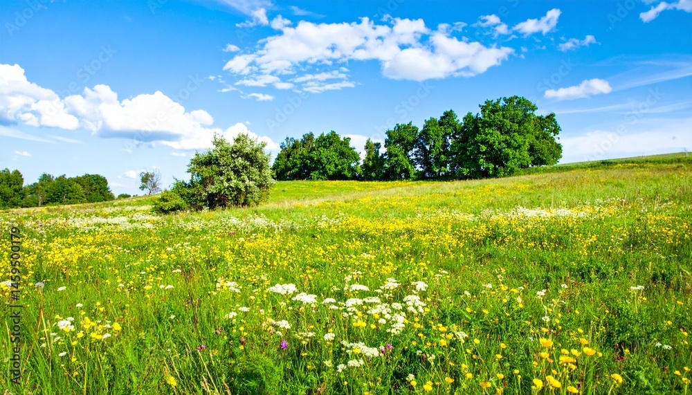 Fototapeta premium summer landscape with grass and blue sky