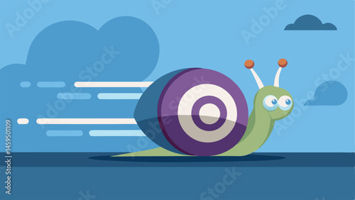 Speedy Shell Racer The scene shows a determined snail racing on an open track its jet engines glowing. The snails eyes are focused ahead and its shell is adorned with racing