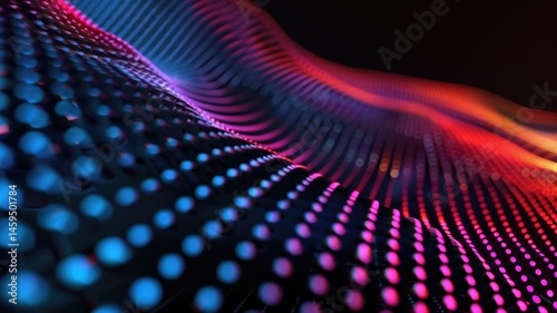 Abstract picture of neon light particle with digital technology style design connecting become dynamic of electric wave movement represent about flowing of data or structure of network system. AIG53.