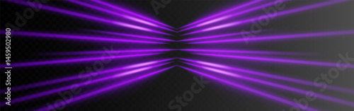 Vibrant purple spotlight beams converging from both sides on transparent background. Used for sci-fi effects, energy fields, or virtual displays.