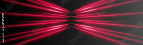 Vibrant red spotlight beams converging from both sides on transparent background. Used for sci-fi effects, energy fields, or virtual displays.