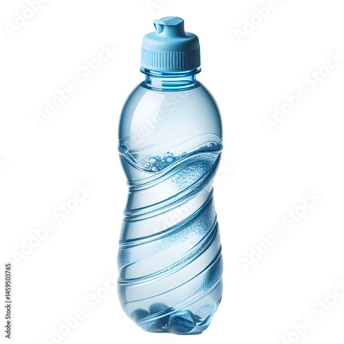 A reusable plastic water bottle with a blue cap, perfect for staying hydrated during exercise and travel.