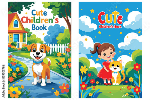 Set Of Colorful Cartoon Book Covers For Kids Featuring Cute Animals