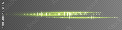 Soundwave set icon. Green luminous frequency lines on transparent background. Perfect for futuristic interface, audio mixing, sound detection visuals, digital technology and communication.