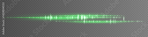 Soundwave set icon. Green luminous frequency lines on transparent background. Perfect for futuristic interface, audio mixing, sound detection visuals, digital technology and communication.