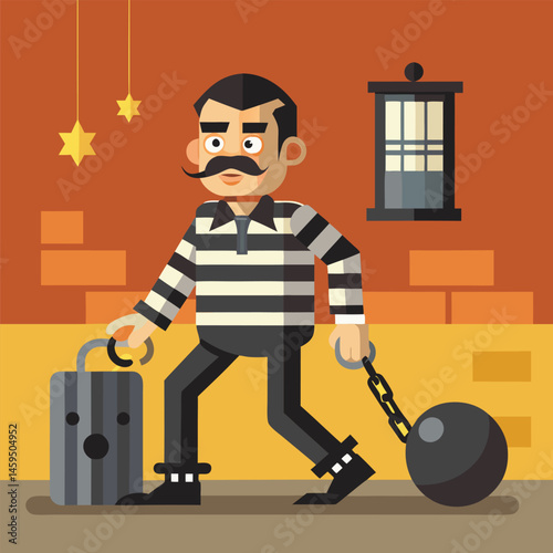 Prisoner Released on Bail – Flat Vector Justice System Scene