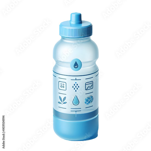 A reusable plastic water bottle with a blue cap, perfect for staying hydrated during exercise and travel.