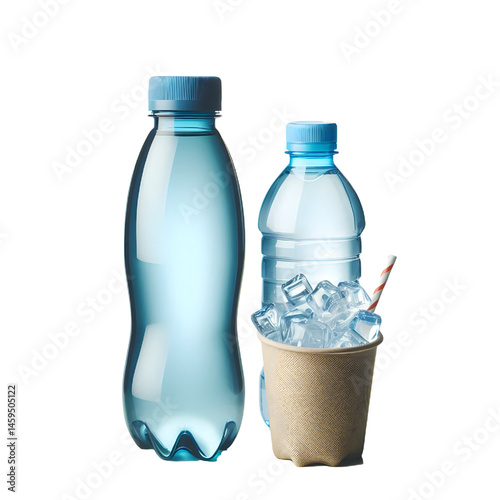 A reusable plastic water bottle with a blue cap, perfect for staying hydrated during exercise and travel.
