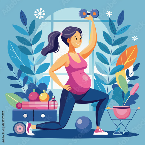 Pregnant Women Working Out – Flat Vector of Prenatal Fitness Class