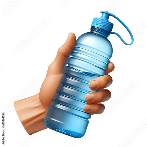 A reusable plastic water bottle with a blue cap, perfect for staying hydrated during exercise and travel.