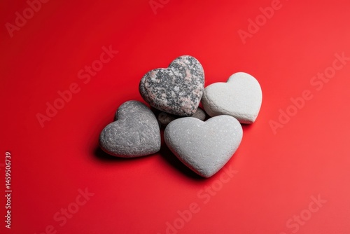 Heart shaped stones on red