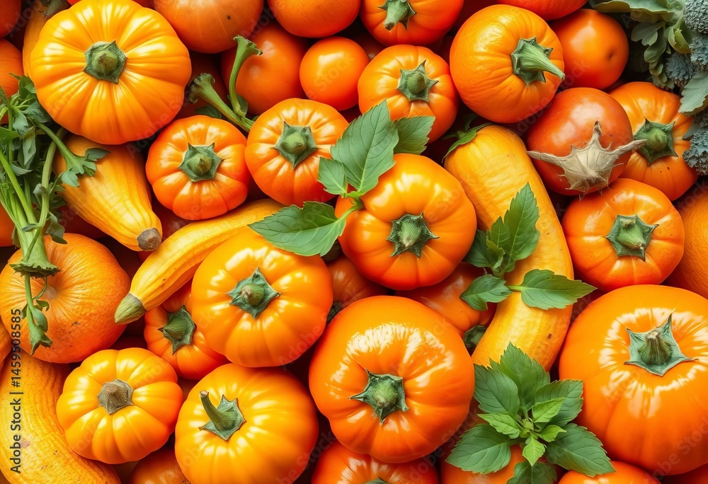 Vibrant orange and yellow fruits & vegetables brimming with carotene, fresh from the summer harvest, sunlight, agriculture Vibrant orange and yellow fruits & vegetables brimming with carotene, fresh from the summer harvest, sunlight, agriculture
