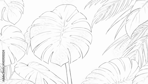 Monstera leaf coloring page with tropical foliage for relaxation and creativity