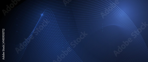 Illustration vector abstract wave, flow line, motion pattern and particle dot on dark blue background. Modern futuristic, big data design for background. Digital datum, high tech, technology concept