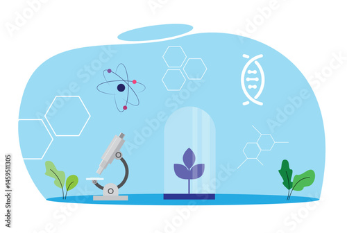 Genetic Engineering in Science Growing Plant in a Tube. Biotechnology and genetically modifying plants, lab research vector
