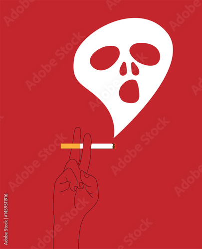Line Art Hand Holding a Smoldering Cigarette with Dangerous Smoke. Bad habit and unhealthy lifestyle vector art
