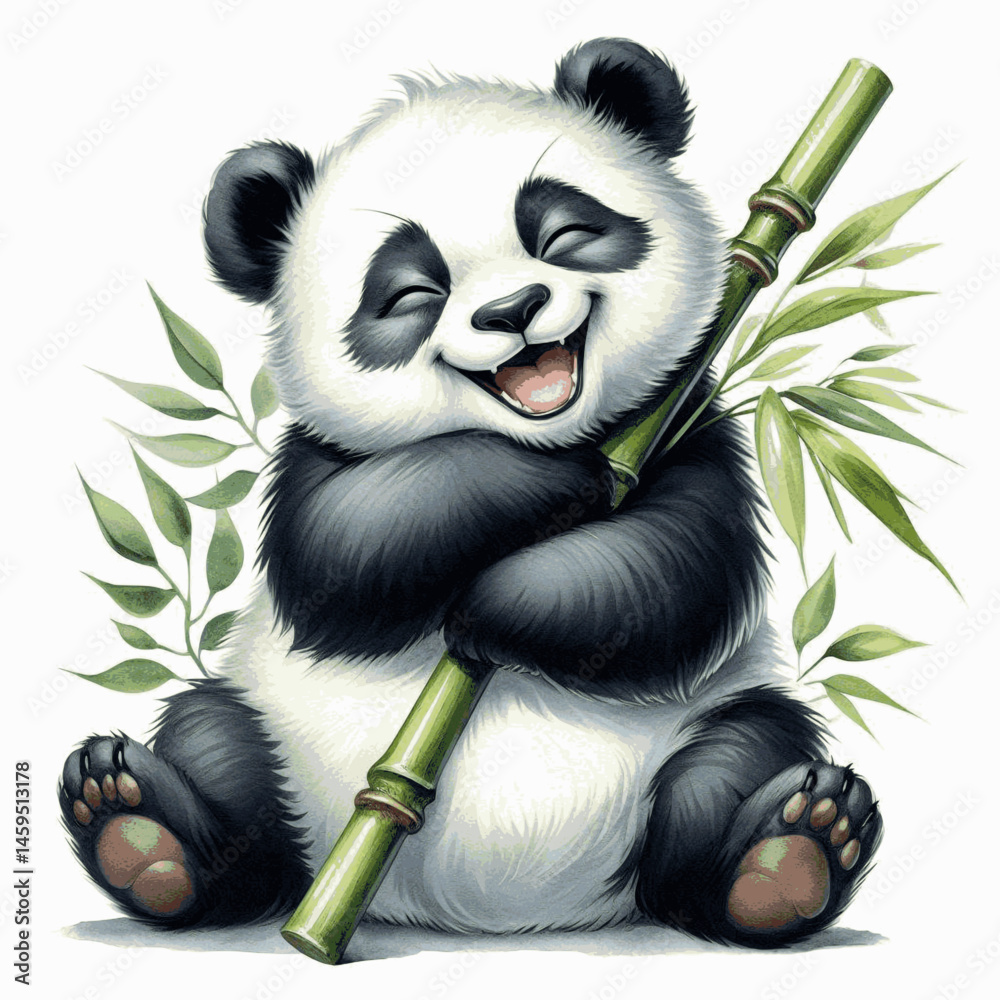 Obraz premium Happy Panda Hues laughs and is happy isolated watercolor vector illustration svg