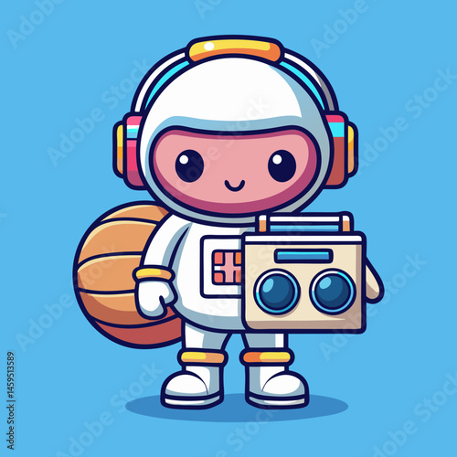 Download Cute Astronaut Listening With Boombox Cartoon Vector Eps File For Design.