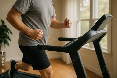 Man exercising on treadmill indoors.