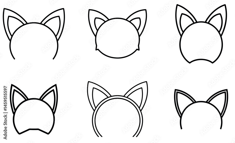 Fototapeta premium Cat Ears Headband Designs - Minimalist Line Art for Accessories