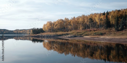 Tranquil autumn reflections in a serene lake nature photography
