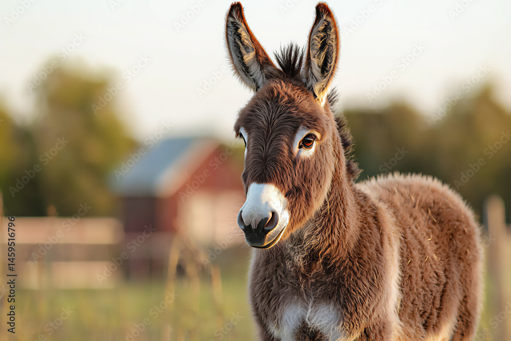 Fototapeta premium name : gentle donkey soft fur portrait,