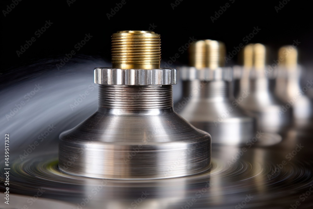 Metal parts spinning in motion blur: precision engineering dynamics