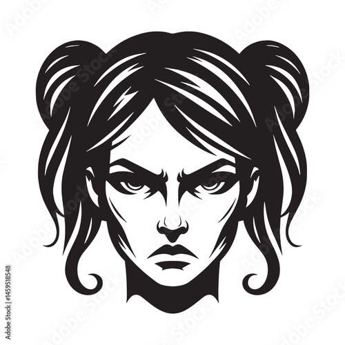 Chiseled Angry Face silhouette with fierce emotion – Angry Face illustration – Bold Angry Face vector – Angry Silhouette

