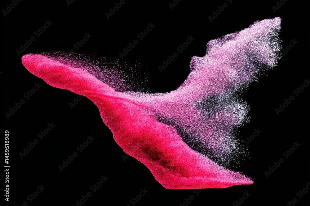 Pink purple powder explosion on black background