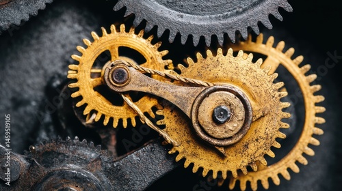 Obraz na płótnie Intricate mechanics of vintage brass clock gears w salonie