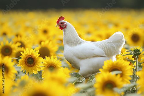 name : leghorn hen sunflower field,